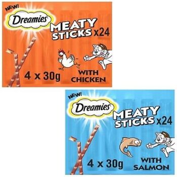8 x 30g Dreamies Meaty Sticks Chicken & Salmon Cat Treats Cat Sticks Grain Free