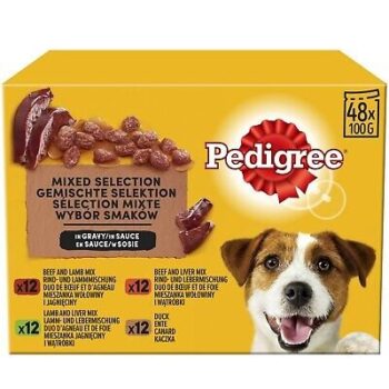 48 x 100g Pedigree Adult Wet Dog Food Pouches Beef Liver & Vegetables in Gravy