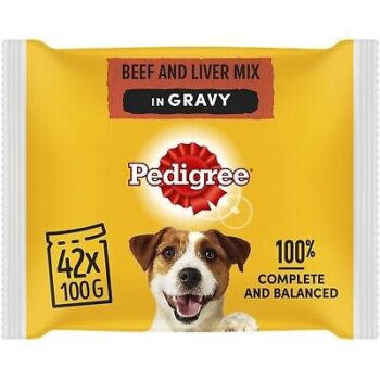 42 x 100g Pedigree Adult Wet Dog Food Pouches Beef in Gravy