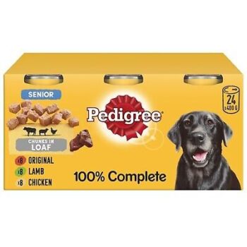 24 x 400g Pedigree Senior Wet Dog Food Tins Mixed Meat Selection in Loaf Dog Can