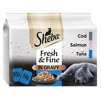 90 x 50g Sheba Fresh & Fine Adult Wet Cat Food Pouches Mixed Fish In Gravy