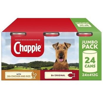 24 x 412g Chappie Adult Wet Dog Food Tins Favourites Original & Chicken in Loaf