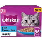 96 x 85g Whiskas 7+ Fish Favourites Mixed Senior Wet Cat Food Pouches in Jelly
