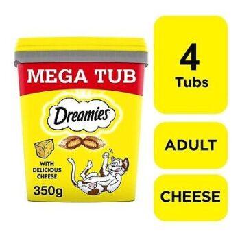 4 x 350g Dreamies Adult Cat Treats Mega Tubs Cheese Cat Biscuits (1.4kg)