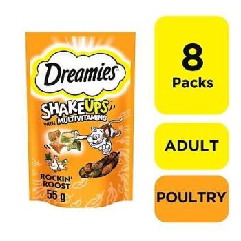 8 x 55g Dreamies Shakeups Rockin Roost Adult Cat Treats Cat Biscuits (440g)