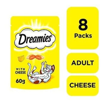 8 x 60g Dreamies Adult 1+ Cat Treats Cheese Cat Biscuits 480g