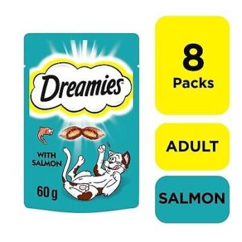 8 x 60g Dreamies Adult 1+ Cat Treats Salmon Cat Biscuits 480g