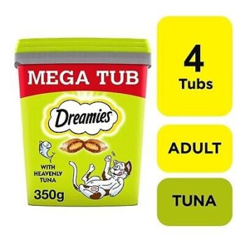 4 x 350g Dreamies Adult Cat Treats Tubs Tuna Cat Biscuits (1.4kg)