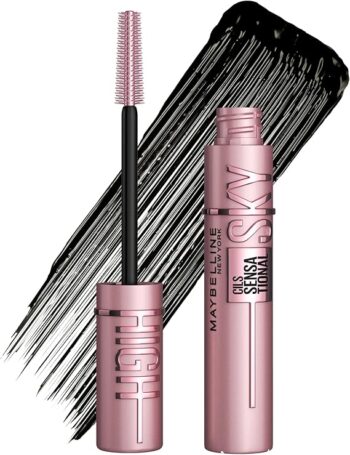 Maybelline Sky High Mascara Black Lash Sensational Mascara Brush Closeup Volumizing Lengthening Mascara Result