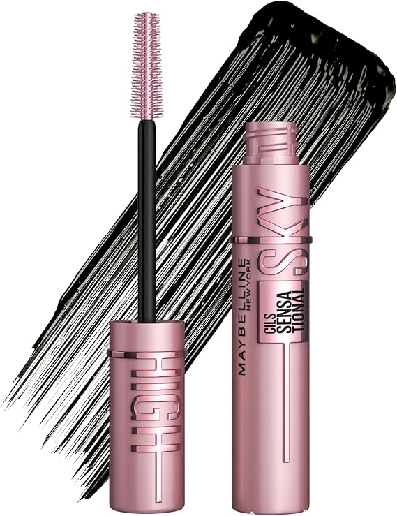 D1 Maybelline Sky High Mascara Black Lash Sensational Mascara Brush Closeup Volumizing Lengthening Mascara Result